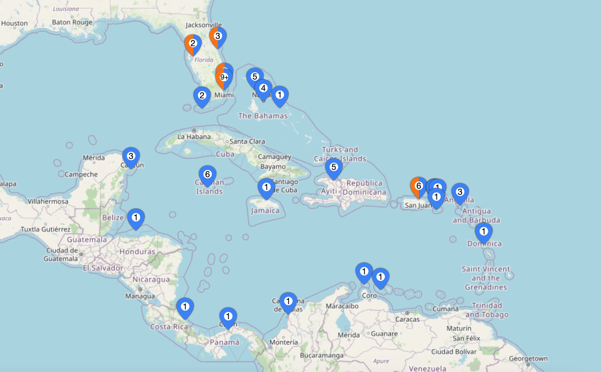 Interactive world map showing ports visited